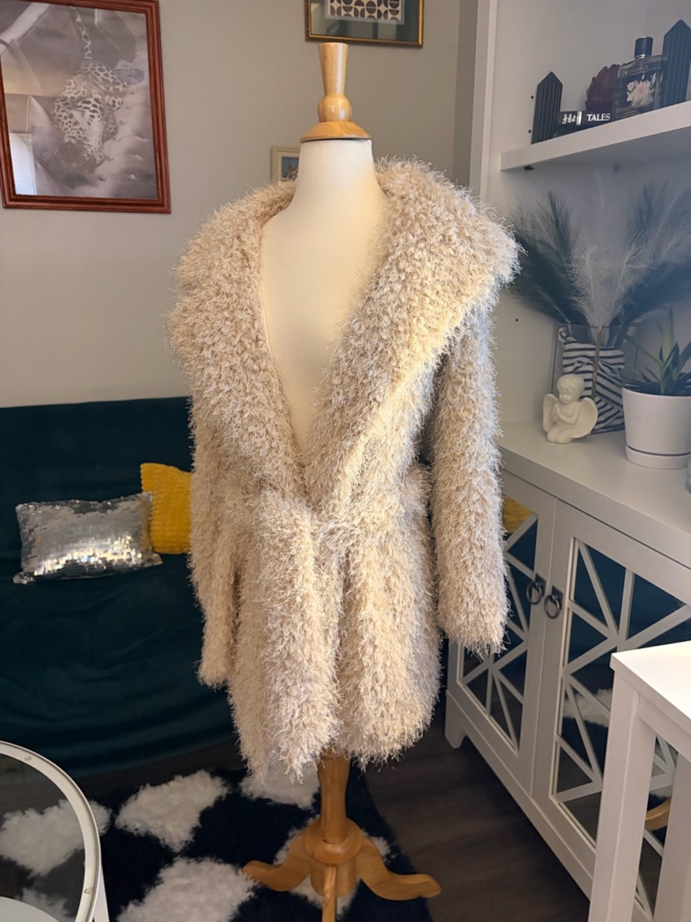 Forever 21 Cream Plush Teddy Jacket with Belt